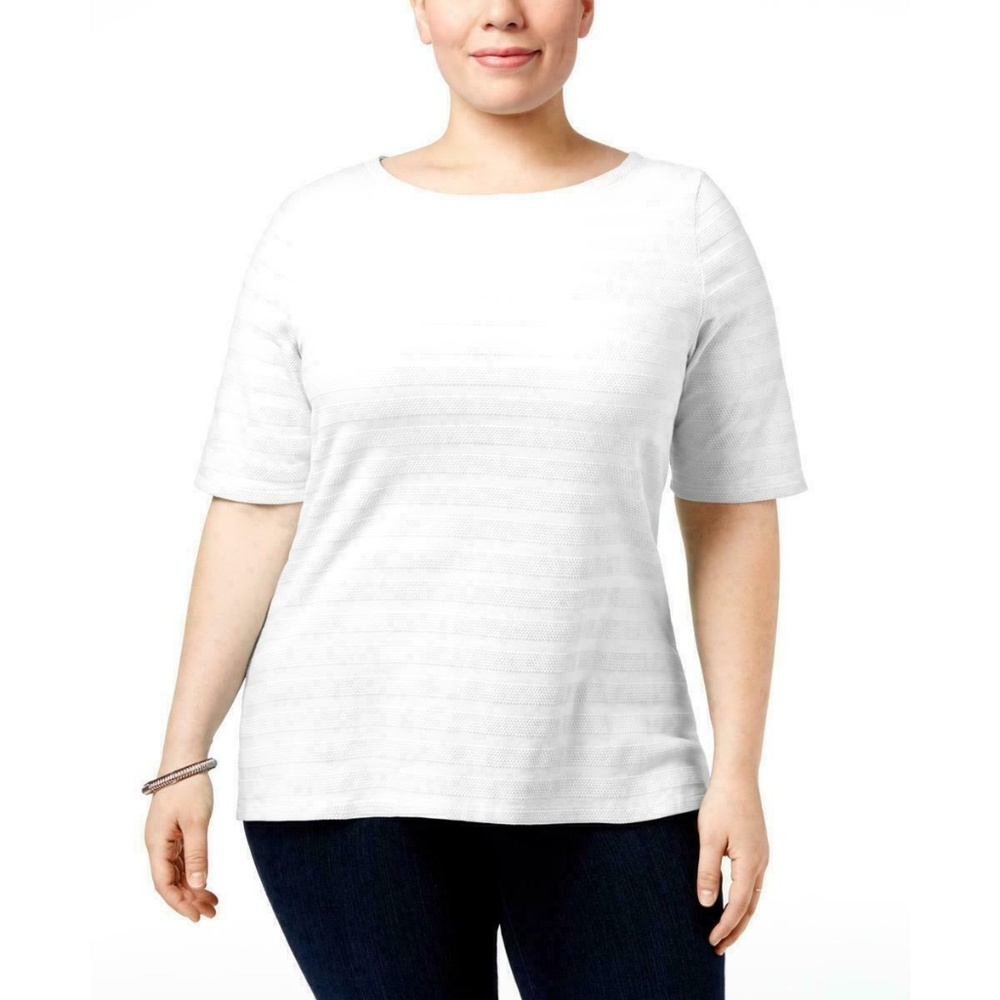 Charter Club Womens White Textured Boat Neck NWT